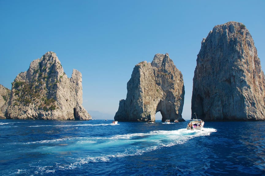 Faraglioni rock formations on the coast of Capri, Italy