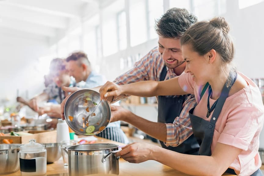 Couple enjoying a cooking class