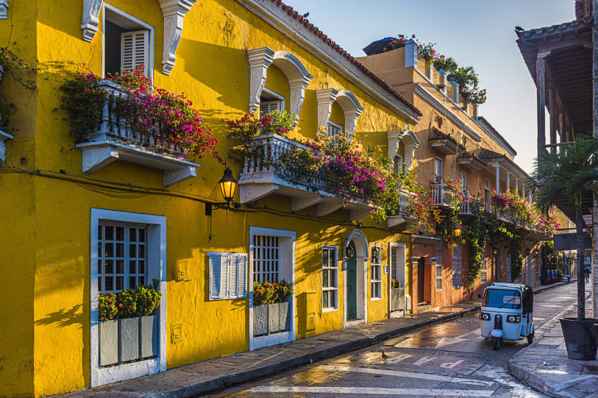 Colonial architecture in Cartagena, Colombia.