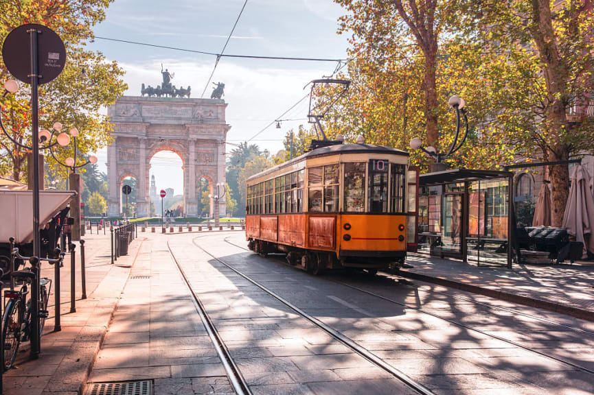 Vintage tram in Milan, Italy