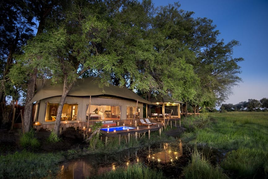 Luxury Duba Plains guest tent in the Okavango Delta, Botswana.