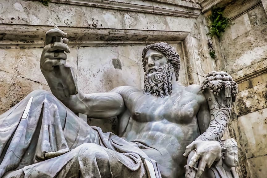 Antique Tiber river god sculpture in the Capitoline Museums in Rome
