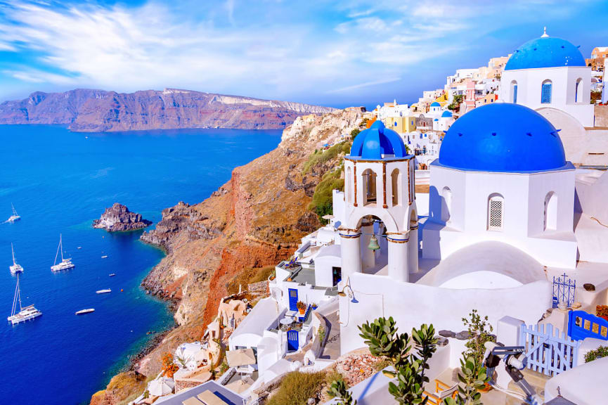 View of Oia Town on Santorini Island in Greece