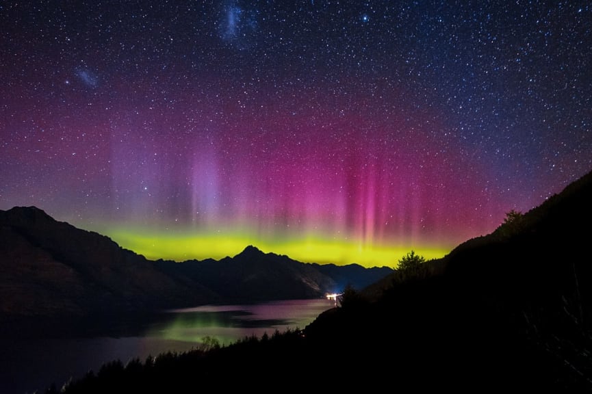 Southern lights in Queenstown, New Zealand