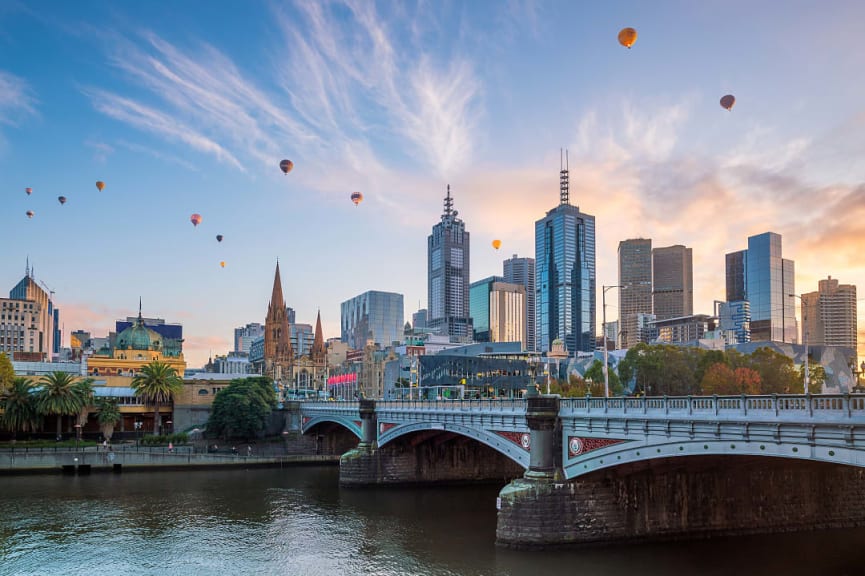 Hot air balloons over Melbourne, Australia