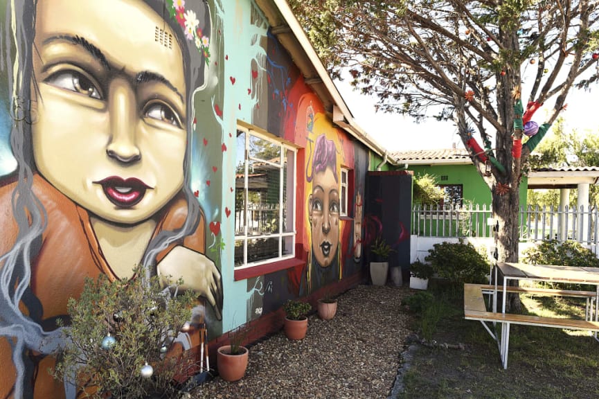 Traditional murals on houses in Cape Town, Africa