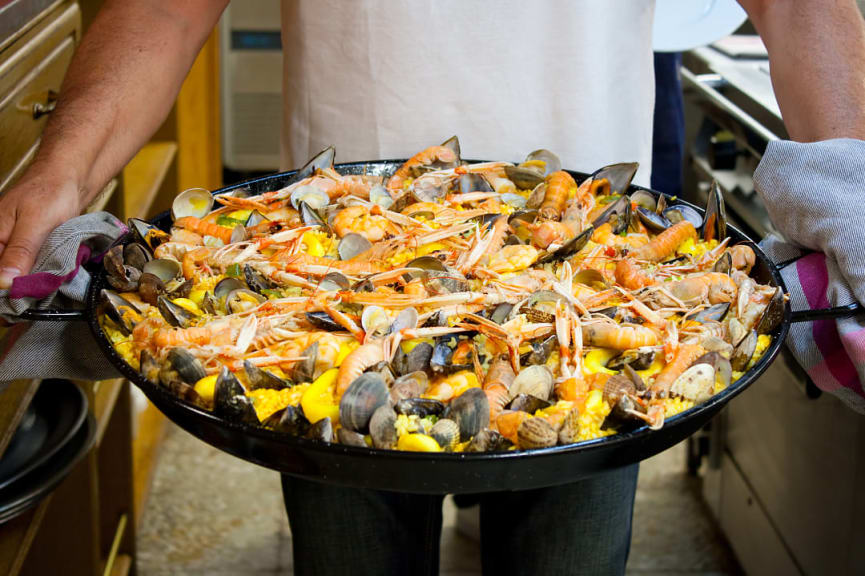 Seafood paella in San Sebastian, Spain