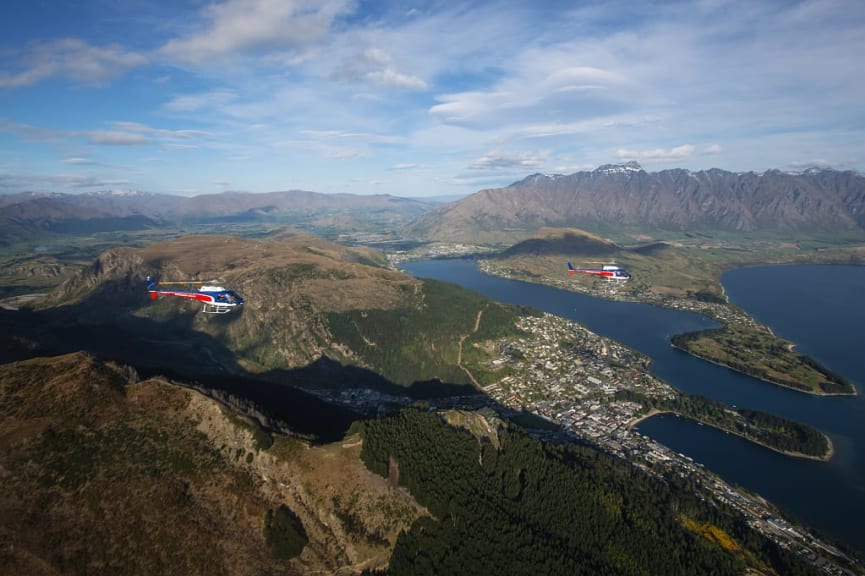 Helicopters over Queenstown, New Zealand.  Photo courtesy Destination Queenstown