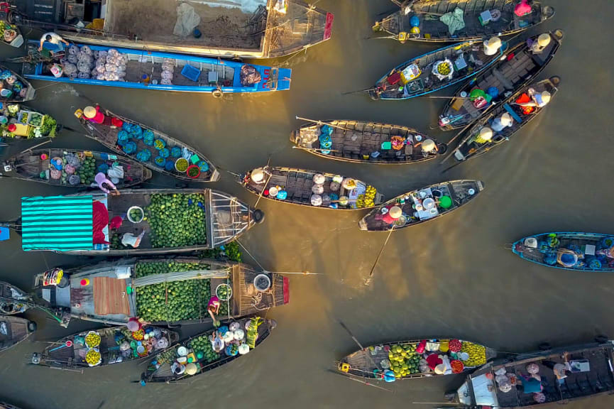 Cai Rang floating market on Mekong Delta river, Vietnam