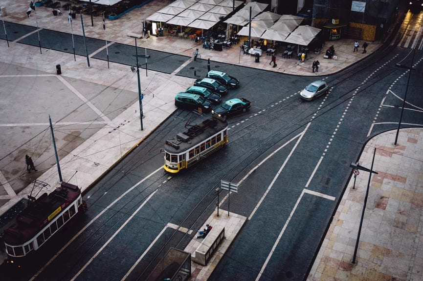 Trams and taxis in Lisbon, Portugal