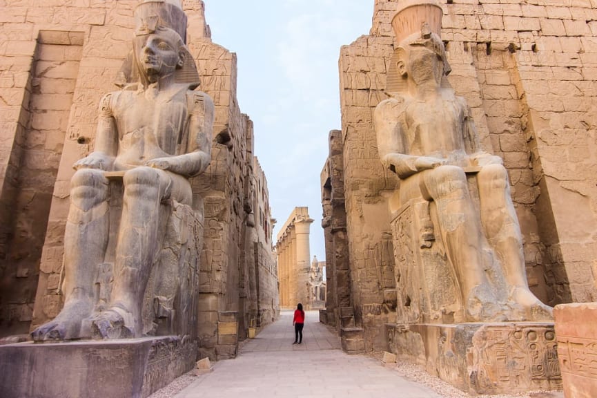 Female traveler at Luxor Temple in Luxor, Egypt