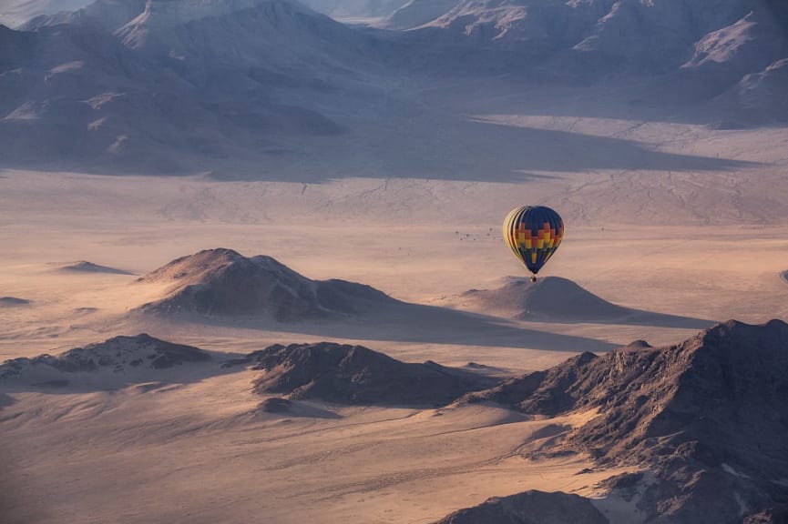 Hot air balloon over the Namib desert, Africa