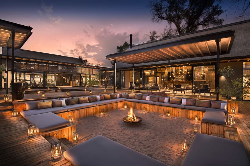 Guest fire pit at Lions Sands River Lodge in South Africa