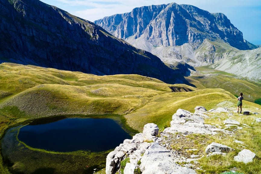 Teen hiking at Lake Drakolimni, Zagori