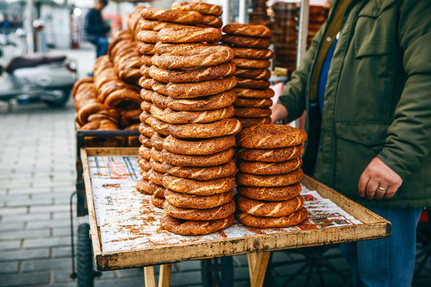 Street sale of traditional Turkish simit