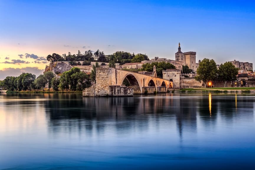 Pont Saint Bénézet bridge with Popes Palace in Avignon, France