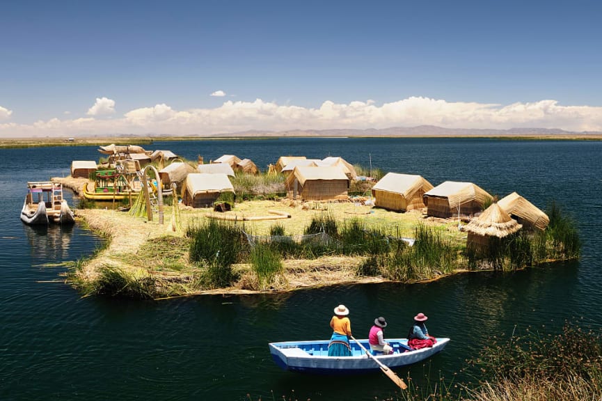 Uros floating islands on Lake Titicaca, Peru