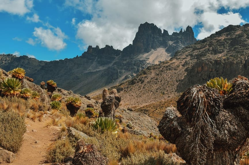 Scenic mountain landscapes against sky at mount Kenya