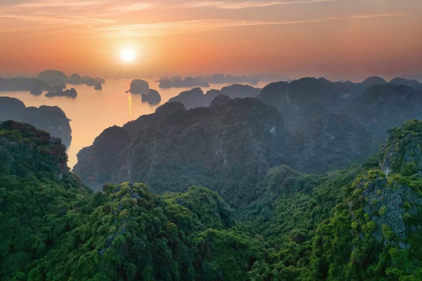 Bai Tu Long Bay at sunset in Ha Long Bay, Vietnam