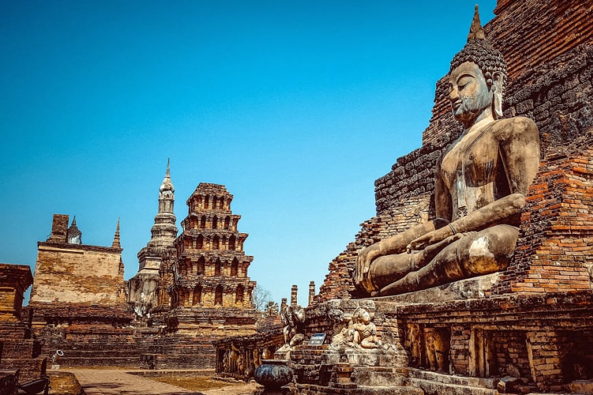 The ruins of Sukhothai at Sukhothai Historical Park in Thailand