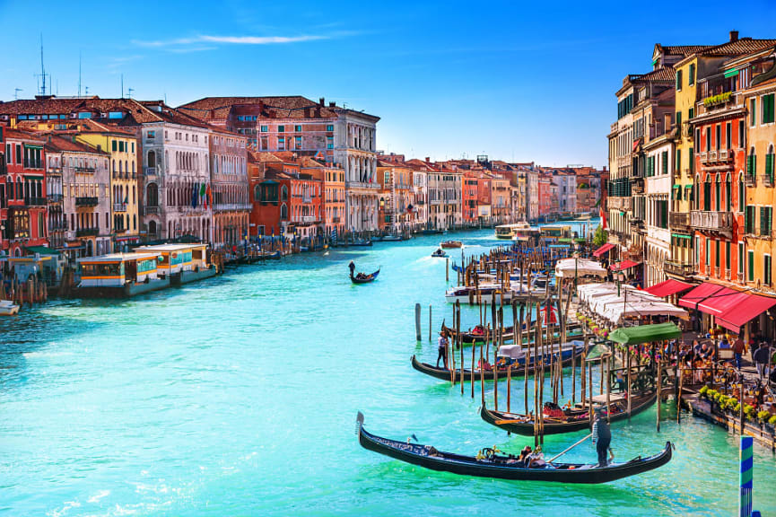 Gondolas at The Grand Canal in Venice, Italy