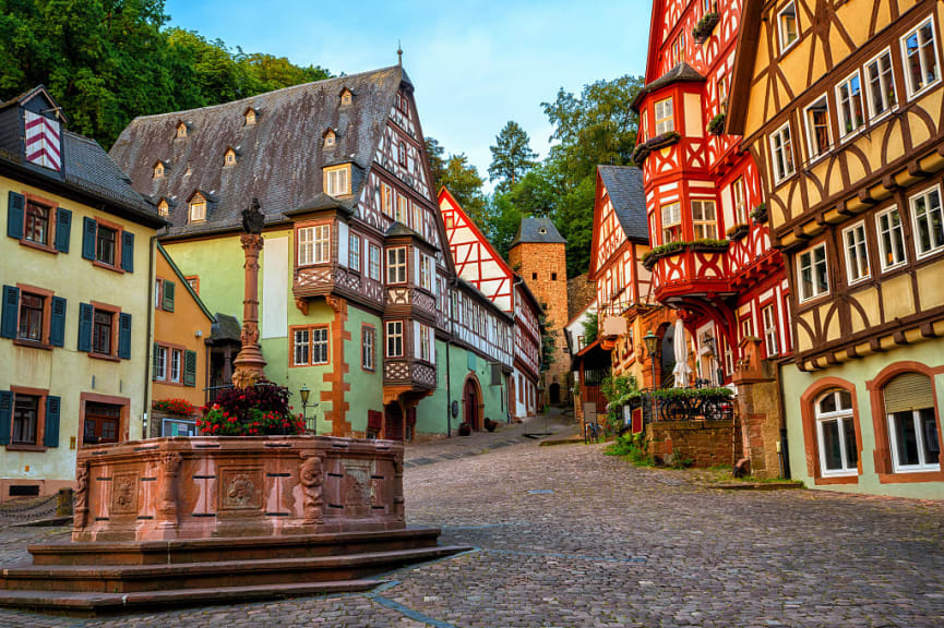 Colorful half-timbered houses and cobblestone streets of Miltenberg, Germany