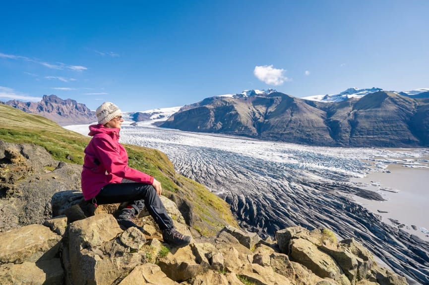 Senior enjoying a view at the Vatnajokull Glacier in Iceland