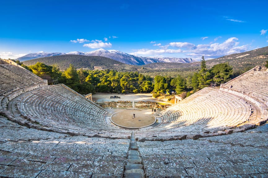 The ancient theater of Epidaurus in Peloponnese, Greece