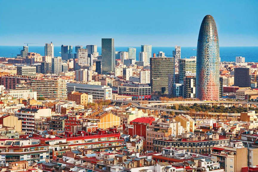  The Agbar tower and skyline in Barcelona in Spain