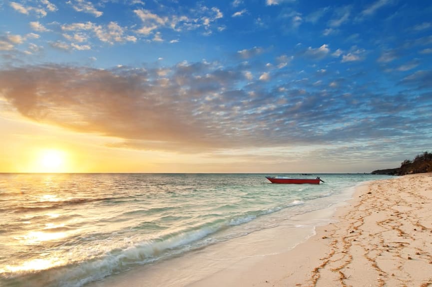 Nanuya Island at sunset in Fiji