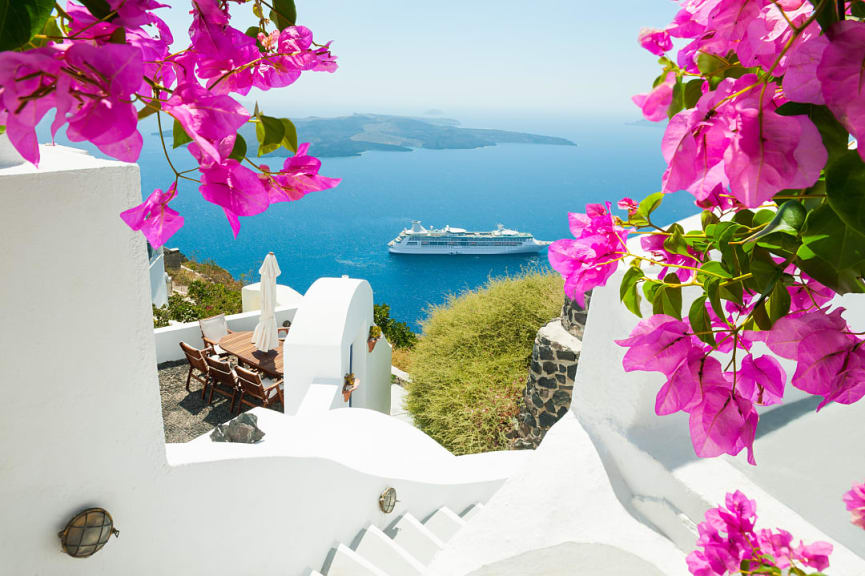 Cruiseship on Santorini Island, Greece.