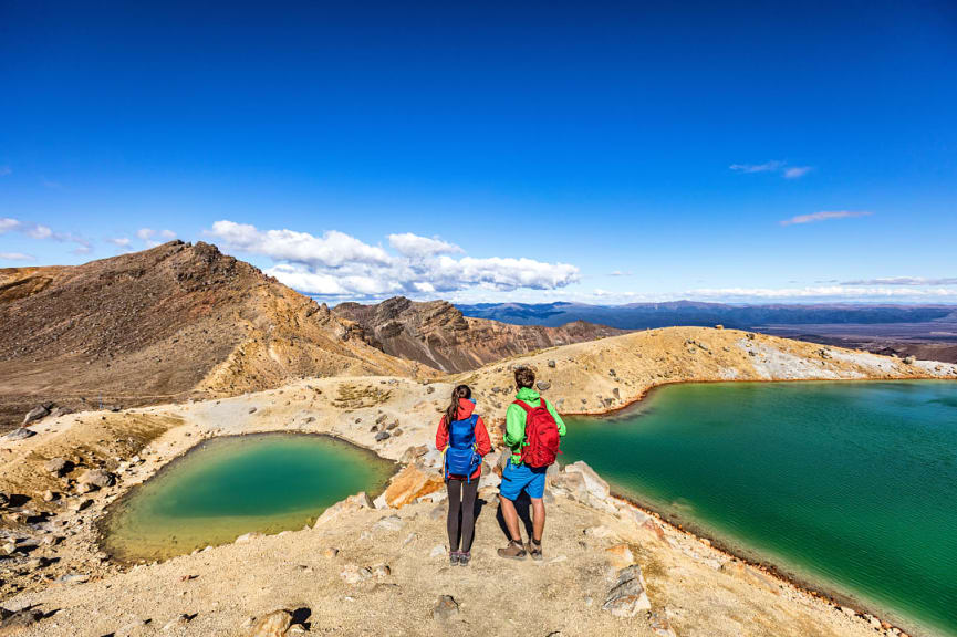 Hiking the Tongariro Alpine Crossing in in Tongariro National Park, New Zealand