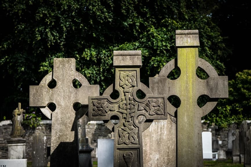 Celtic headstones at Glasnevin Cemetery Museum in Dublin, Ireland