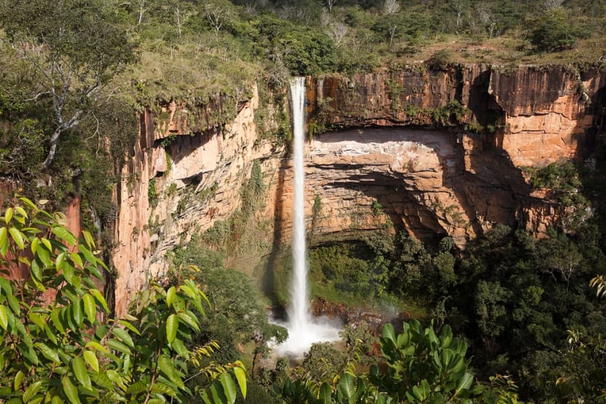 Mato Grosso Waterfall in Chapadas dos Guimaraes National Park, Brazil