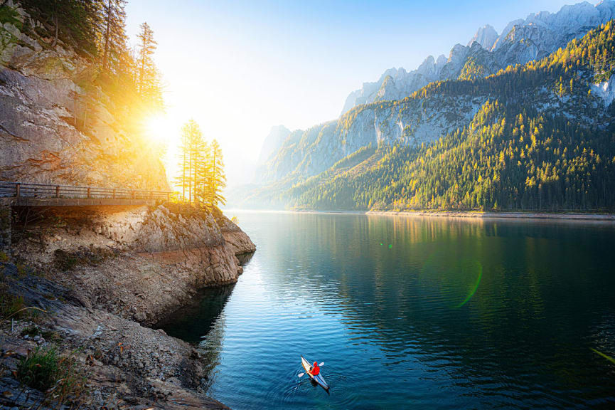 Kayaking at Gosauseen Lake in Upper Austria