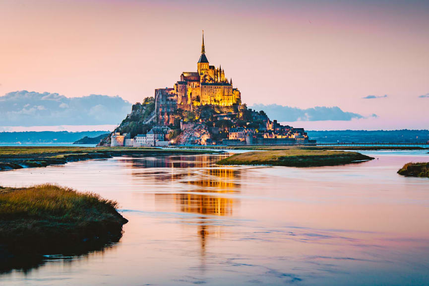 Mont Saint-Michel at twilight, in Normandy