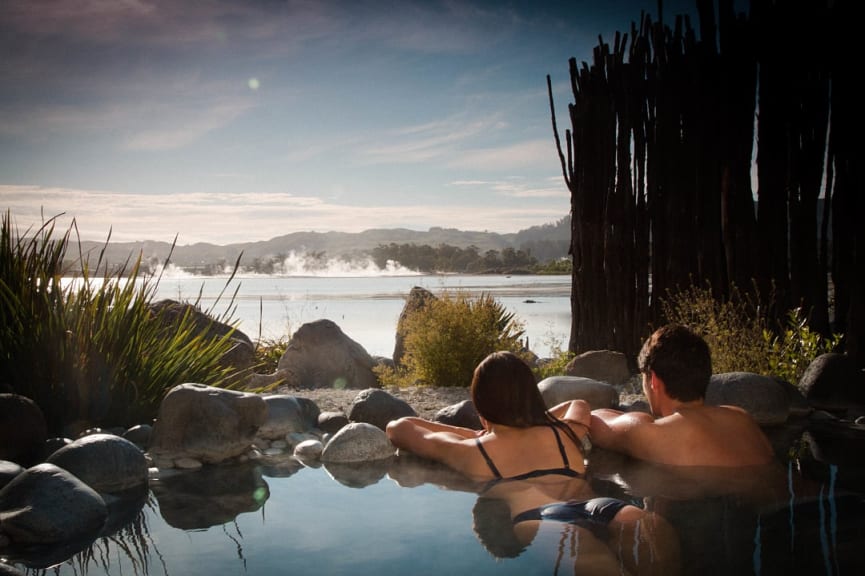 Couple at Polynesian Spa in Rotorua, New Zealand