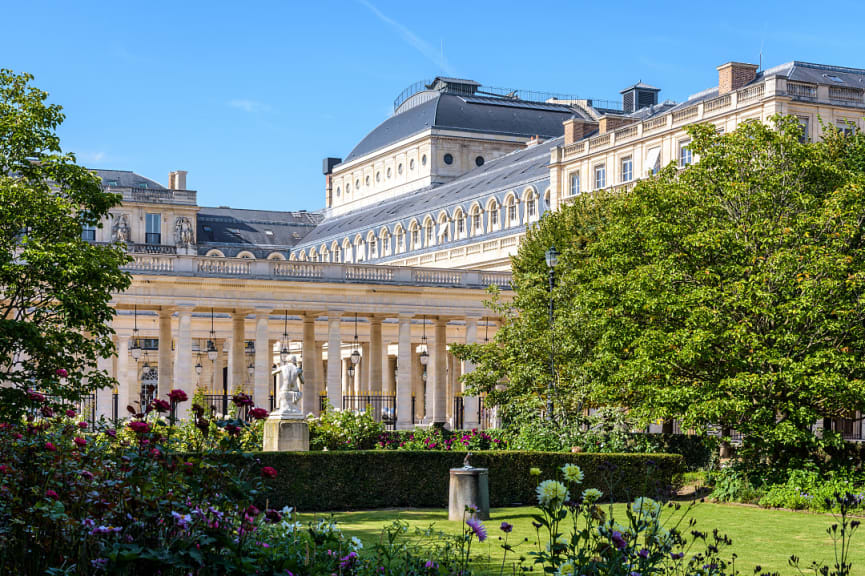 Palais-Royal pavilion and gardens in Paris, France