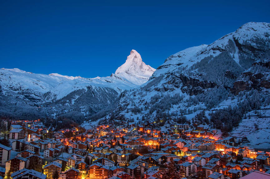 Winter in the alpine village of Zermatt, Switzerland