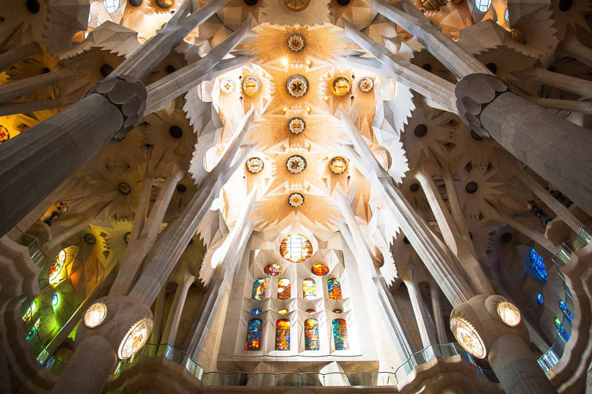 Interior architecture of La Sagrada Familia in Barcelona, Spain