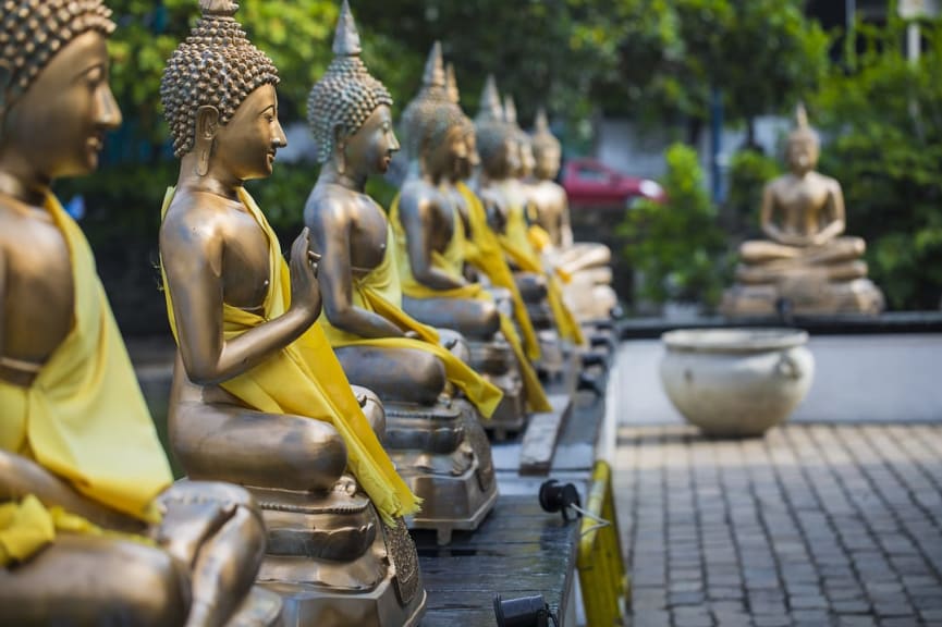 Buddha statues in Seema Malaka temple in Colombo, Sri Lanka