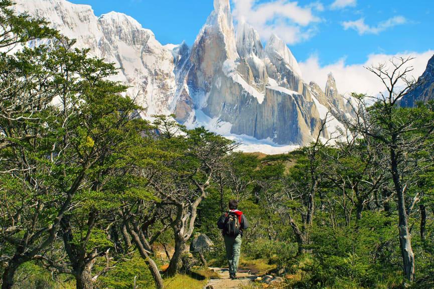Hiking the scenic Los Glaciares National Park landscape to Cerro_Torre in Patagonia