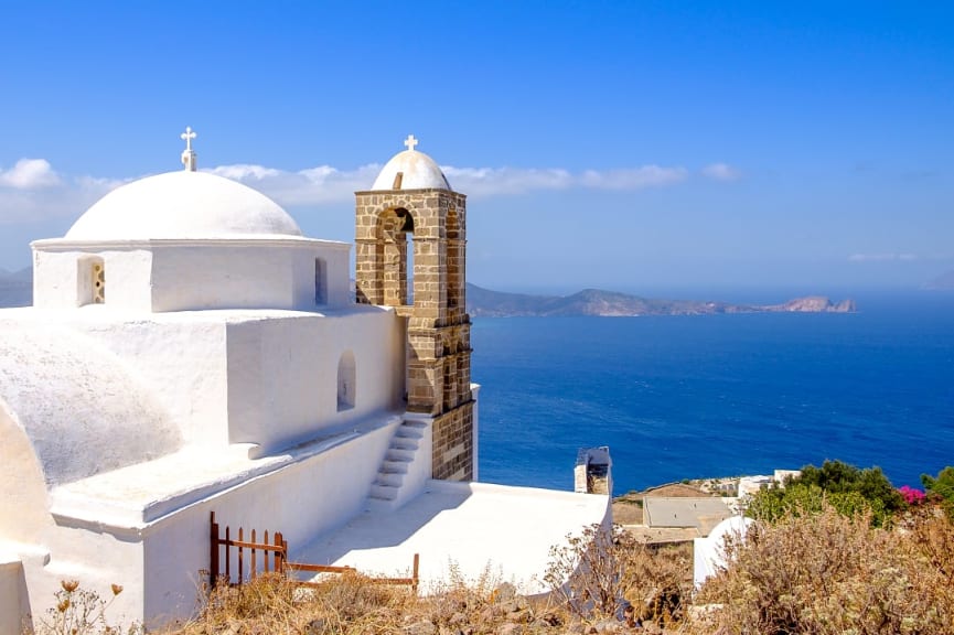 Greek Cycladic church on Milos Island, Greece