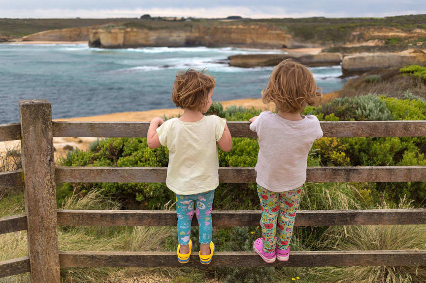 Children enjoying the beach view in Victoria, Australia.  