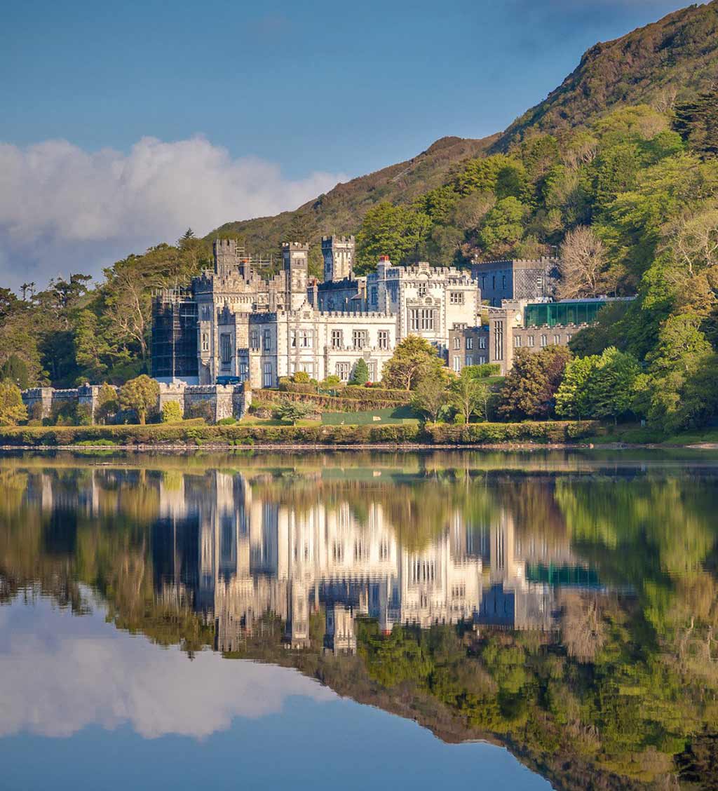 View of Kylemore Abbey in Galway, Ireland.
