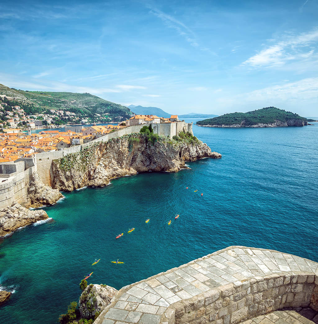 View from Dubrovnik overlooking the Adriatic Sea on the Dalmatian Coast.