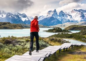 Senior hiker in Torres del Paine National Park, Chilean Patagonia