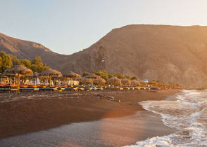 Perissa beach in Santorini, Greece.