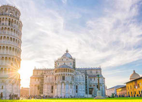 Pisa cathedral and the leaning tower in a sunny day in Italy