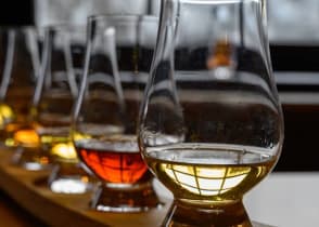 Glasses of the famous single malt Scotch whiskey